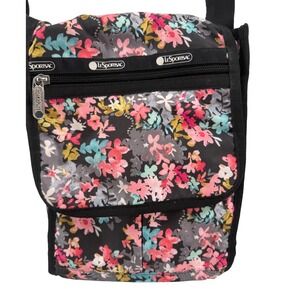 LeSportsac Village Floral Print Crossbody Bag Small Black Multi Color